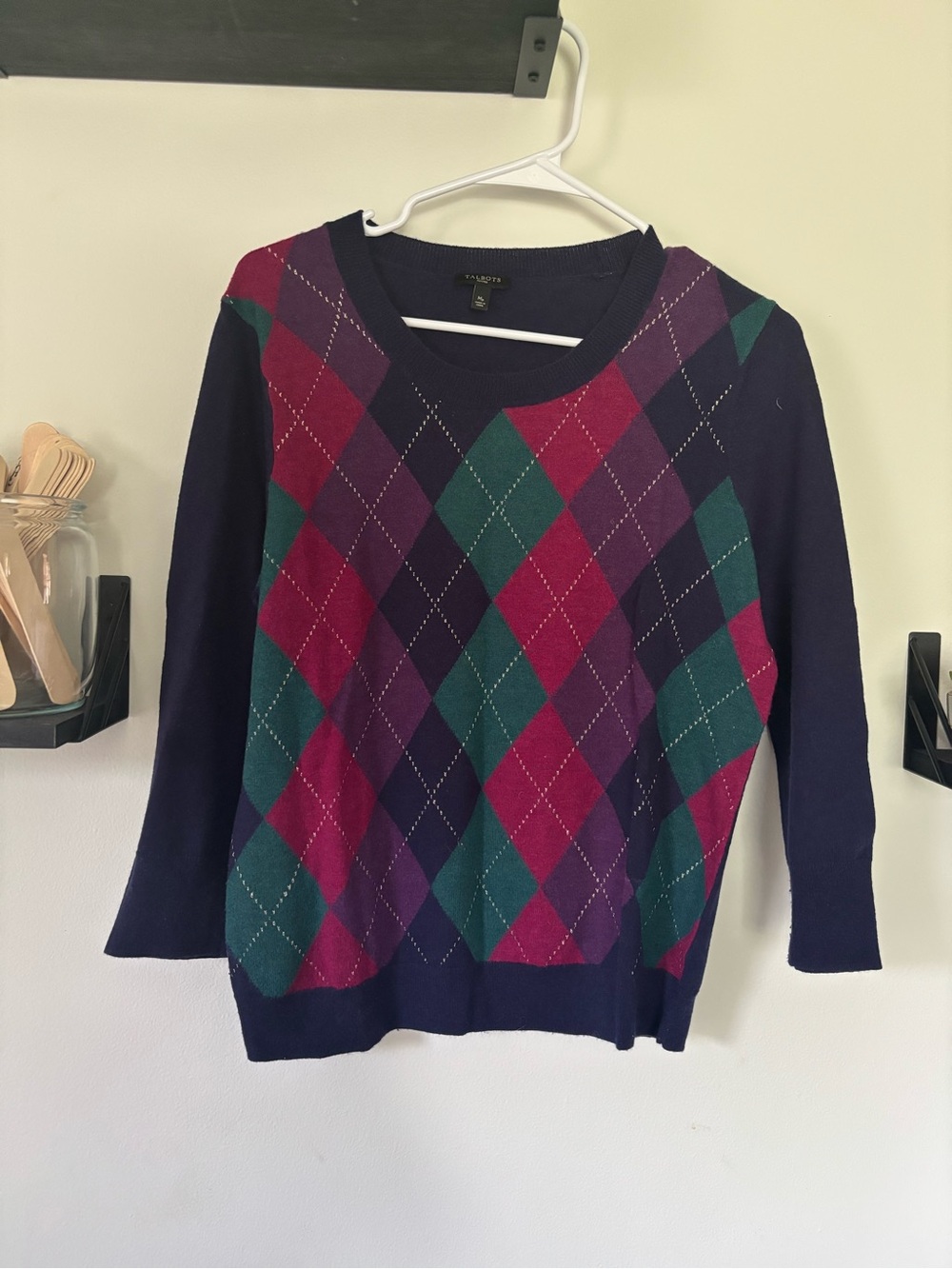 Talbots Petite Argyle Lambswool Blend Sweater M